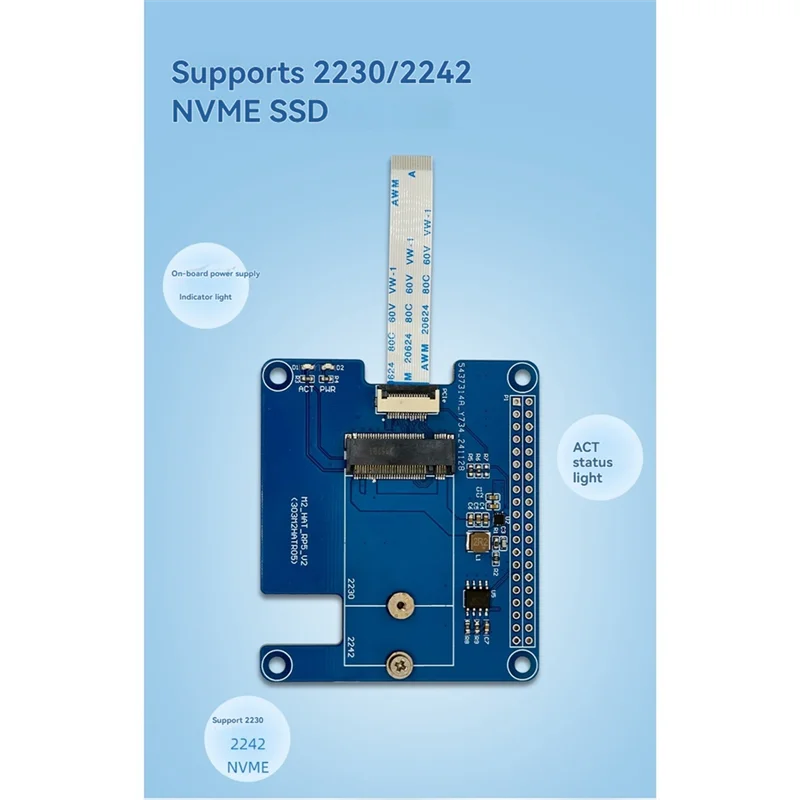 

Плата расширения ABVO-для Raspberry Pi 5 PCIE M.2 SSD поддерживает модуль Hailo8l для SSD 2230/2242 NVME