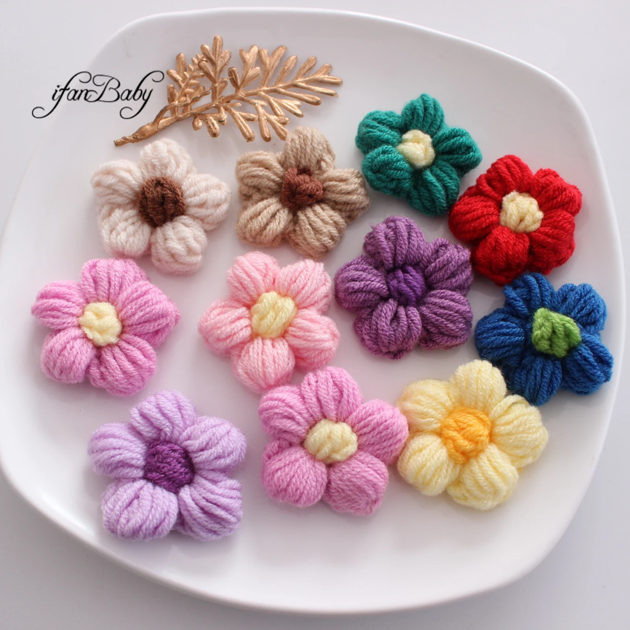 Cute Hand-knitted Hair Flower Applique Crochet Flower For DIY Kids Girl Hair Clip Hat Headwear Crafts Patches