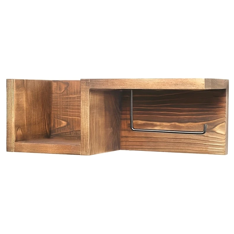 Wooden Wall Mounted Towel Rack & Tissue Holder with Shelf Farmhouse Bathroom Organizer Mounted Towel Rack Tissue Holder