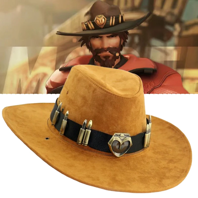 

﻿Game Overwatch Mccree Badge Cosplay Hat Men Western Cowboy Hat Pirate Hat Accessory Halloween Carnival Roleplay Costume Props