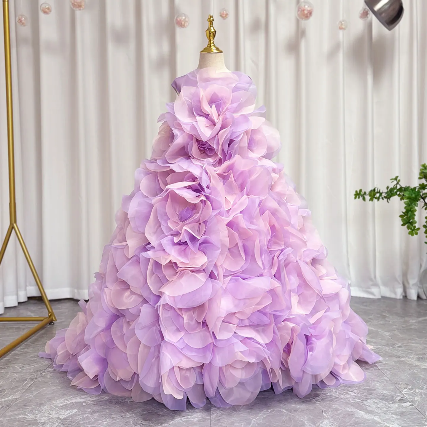 Jill Wish Luxury Arabic Lilac Girl Dress Handmade 3D Flowers Dubai Kids Princess Birthday Wedding Party Ball Gown 2025 J201