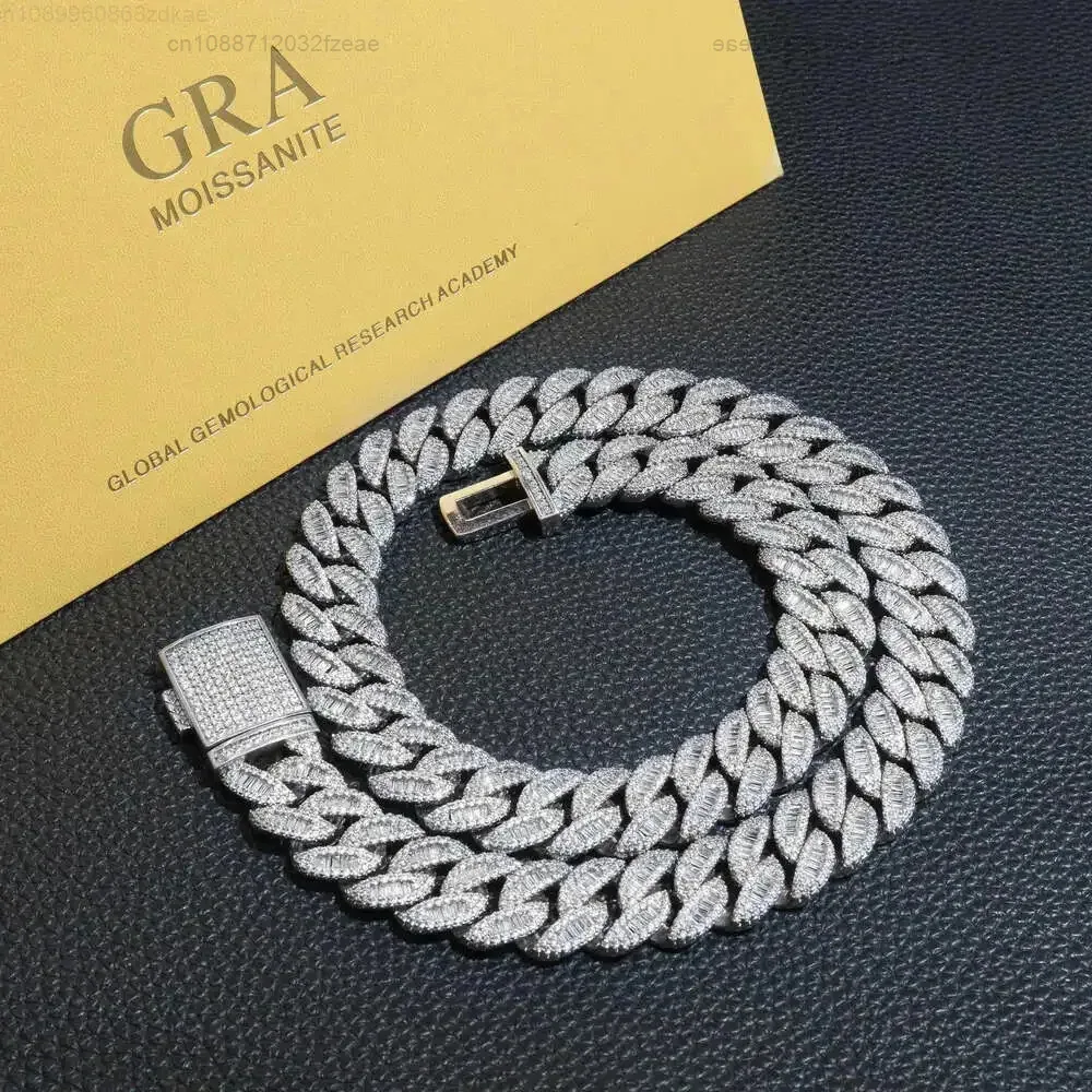 

16mm Moissanite Chains Hip Hop Fine Jewelry Cuban Link Chains Men Iced Out Necklace 18k Gold Plated Pass Diamond Tester