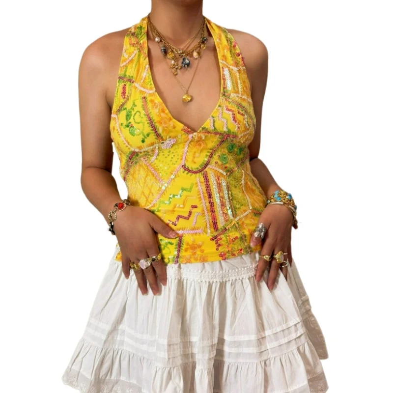 Sexy Sequined Casual Versatile V-neck Sleeveless Vest 2026 Summer New Style Fashion European American Cross-border Women's Wear