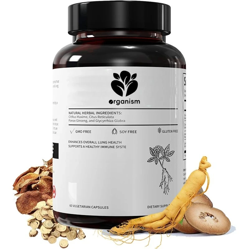 

Капсулы с натуральными растительными ингредиентами | Улучшение общего состояния легких, женьшень, цитрус ретикулата и солодка - 60 капсул