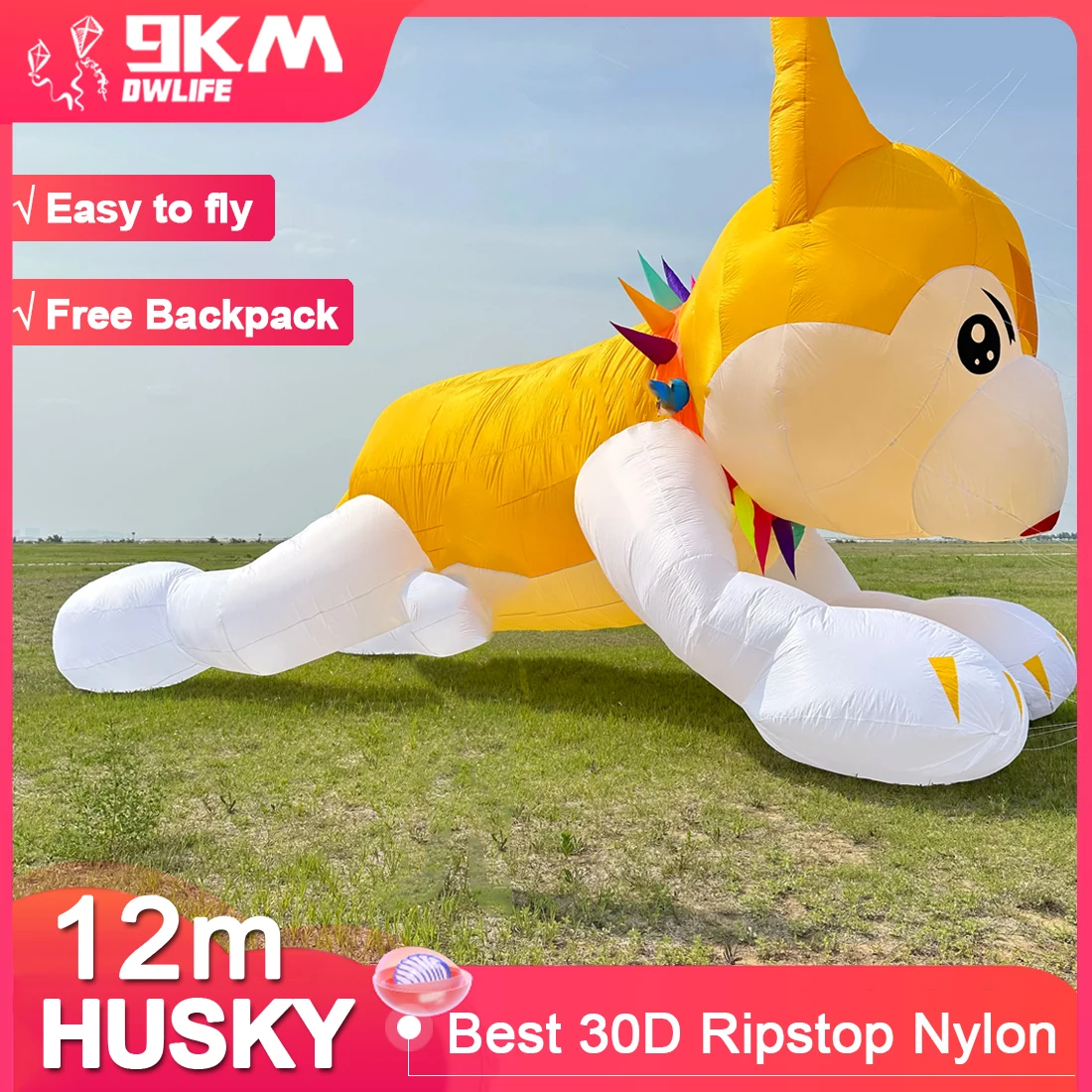 

9KM 12m Husky Kite Line Laundry Kite Pendant Soft Inflatable Show Kite for Kite Festival 30D Ripstop Nylon with Bag