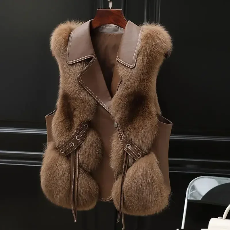 Solid Color Waistcoat Woman Lace Up Warm Korean Style Cheap Cold Fur Vest for Women Winter Clothing Coats on Sale New Outerwear