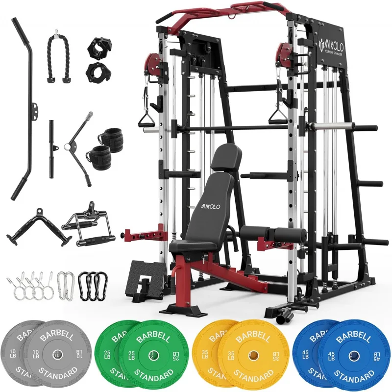 

(XMSJ)Machine, 2200lbs Squat Rack with LAT-Pull Down System & Cable Crossover Machine, Training Equipment