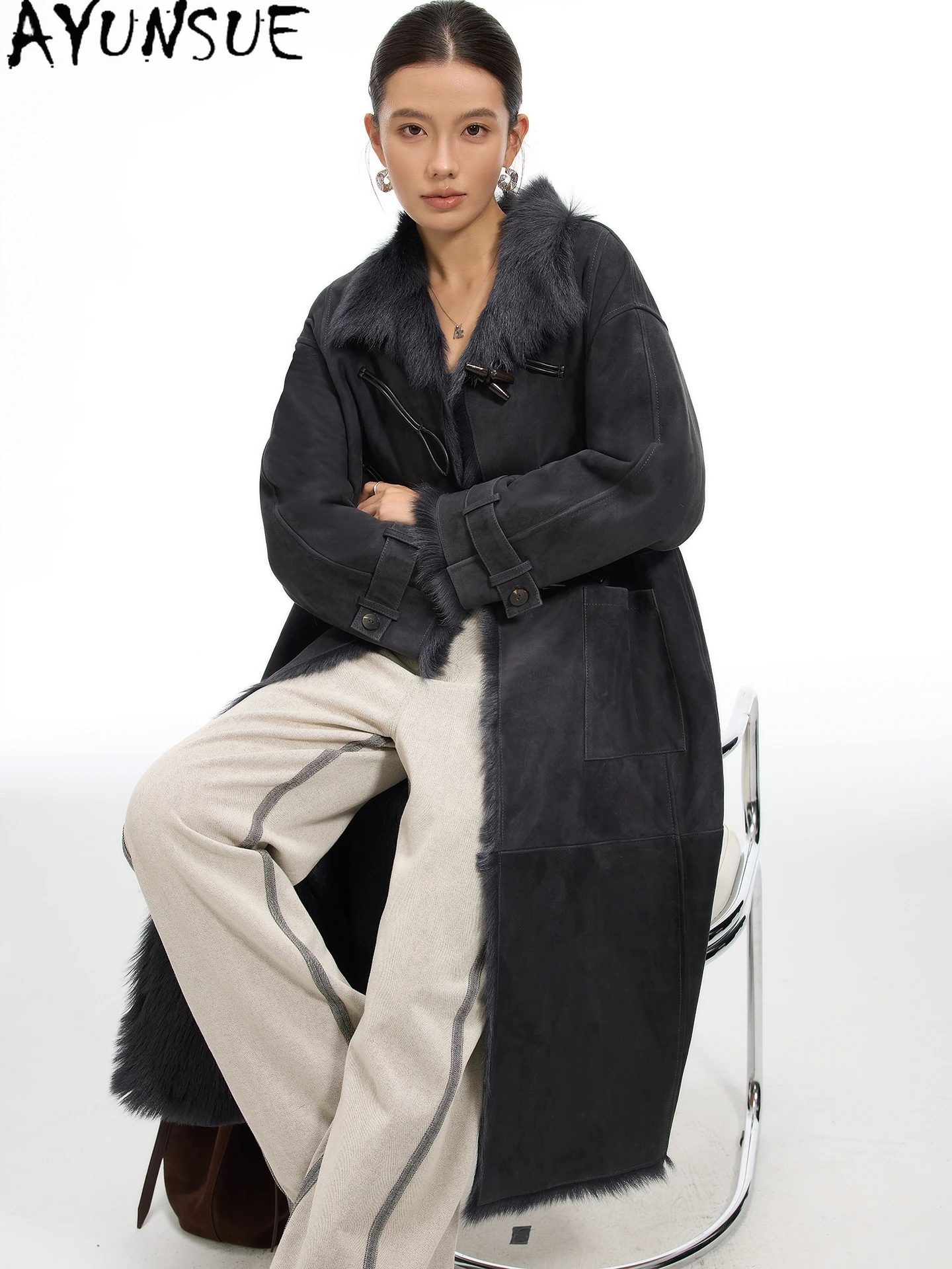 معطف فرو من جلد الغنم الطبيعي من AYUNSUE جاكيت من الجلد الطبيعي للنساء مقاوم للبرد جديد في معاطف ملابس شتوية دافئة من صوف الضأن للسيدات 2025 #3