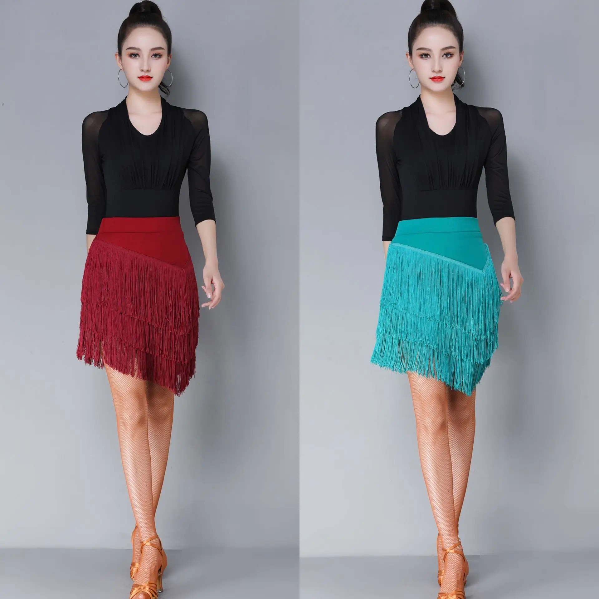 Latin Dance Skirt Practice Clothing Female Adult Skirt Fringed Skirt Bottoms Competition Dance Costumes 2024 Black Dress Women