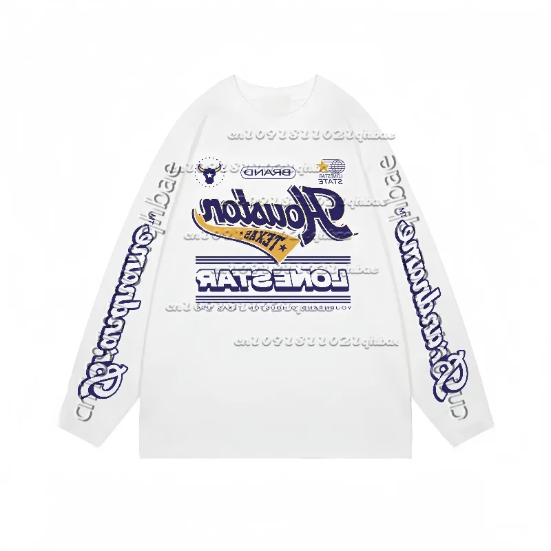 

Американская ретро футболка с 3D принтом букв и длинными рукавами, новый парный стиль, свободный и универсальный, быстросохнущий модный топ