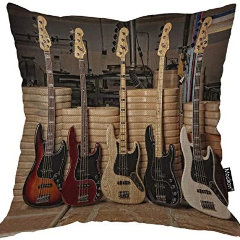 Guitar Bass Music Pillows Case Decor Home Musical Instruments Pillowcase for Pillow Throw Pillow Cover for Home Car Cotton Linen