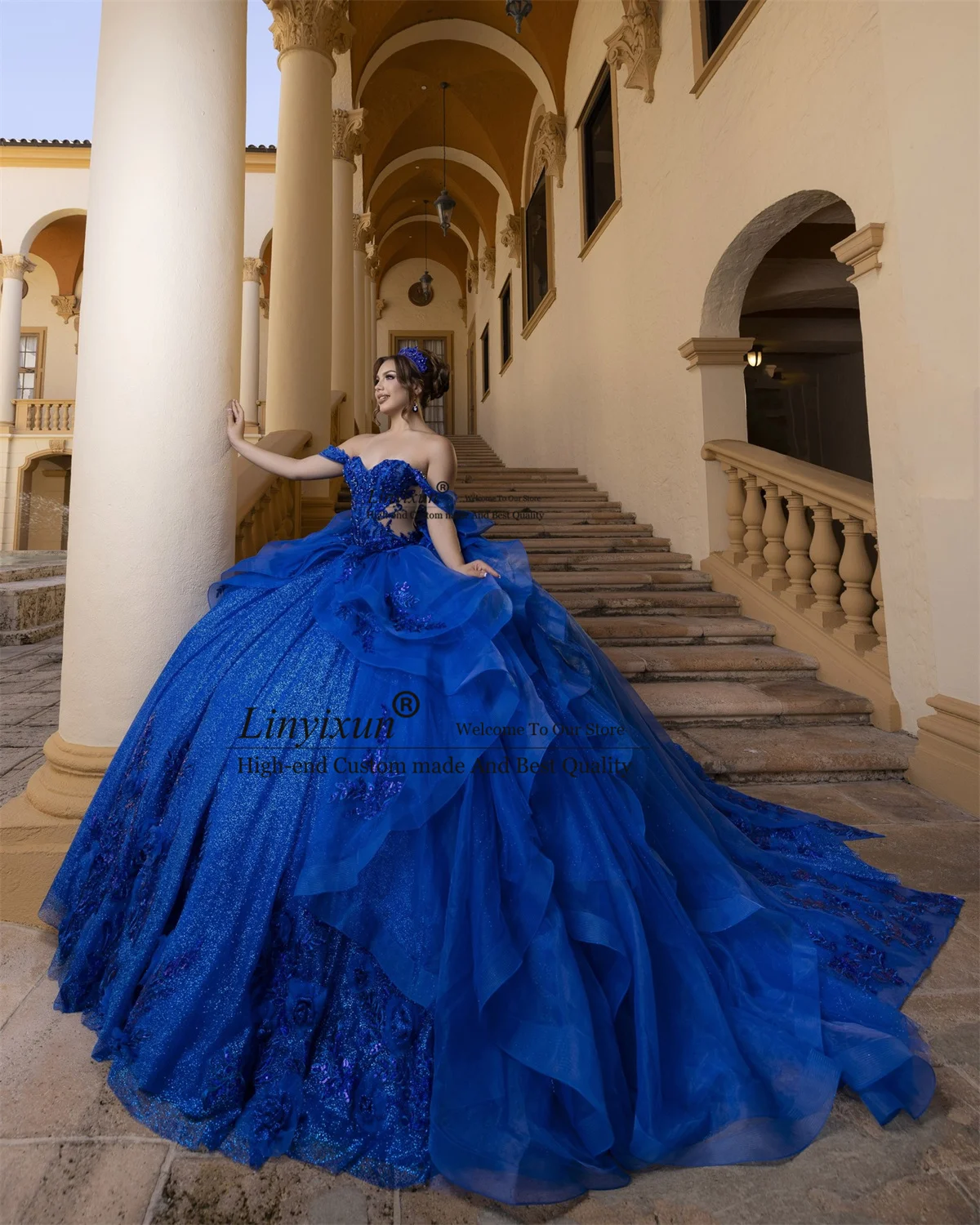 

Мексиканское бальное платье для Кинсеаньеры с пайетками, аппликациями и кружевом, на день рождения, на 16-летие, индивидуальный пошив, многоярусное, Vestido De 15 XV Anos