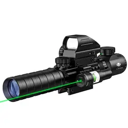 Riflescope 3-9x32 4-em-1 Scope Combo Laser Verde Boresighter com óptica dupla iluminada e 4 visão holográfica