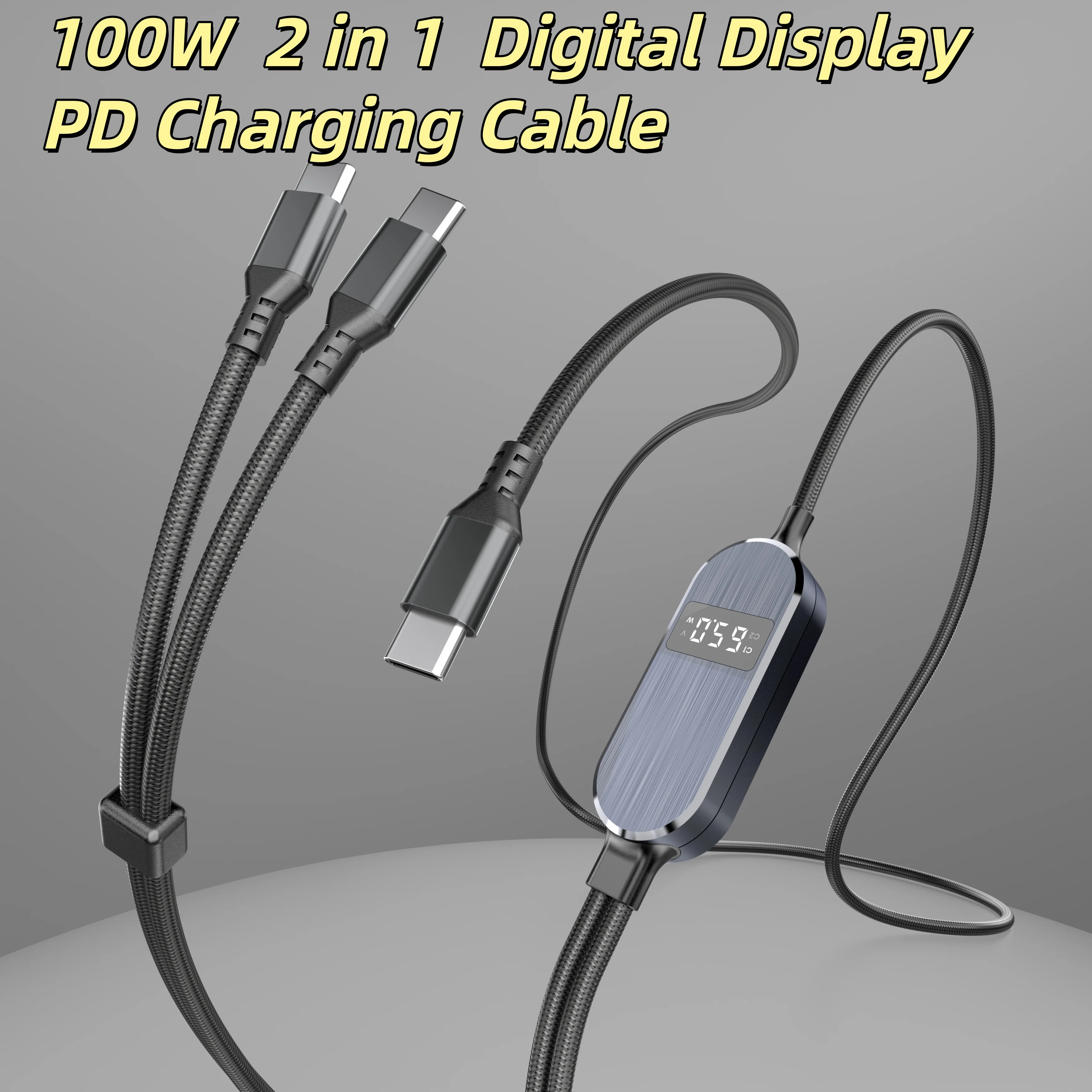 

Кабель для быстрой зарядки 2-в-1 PD 100 Вт с умным цифровым дисплеем, двойной Type-C, совместимый с iPhone 17 Pro Max, Samsung, Huawei