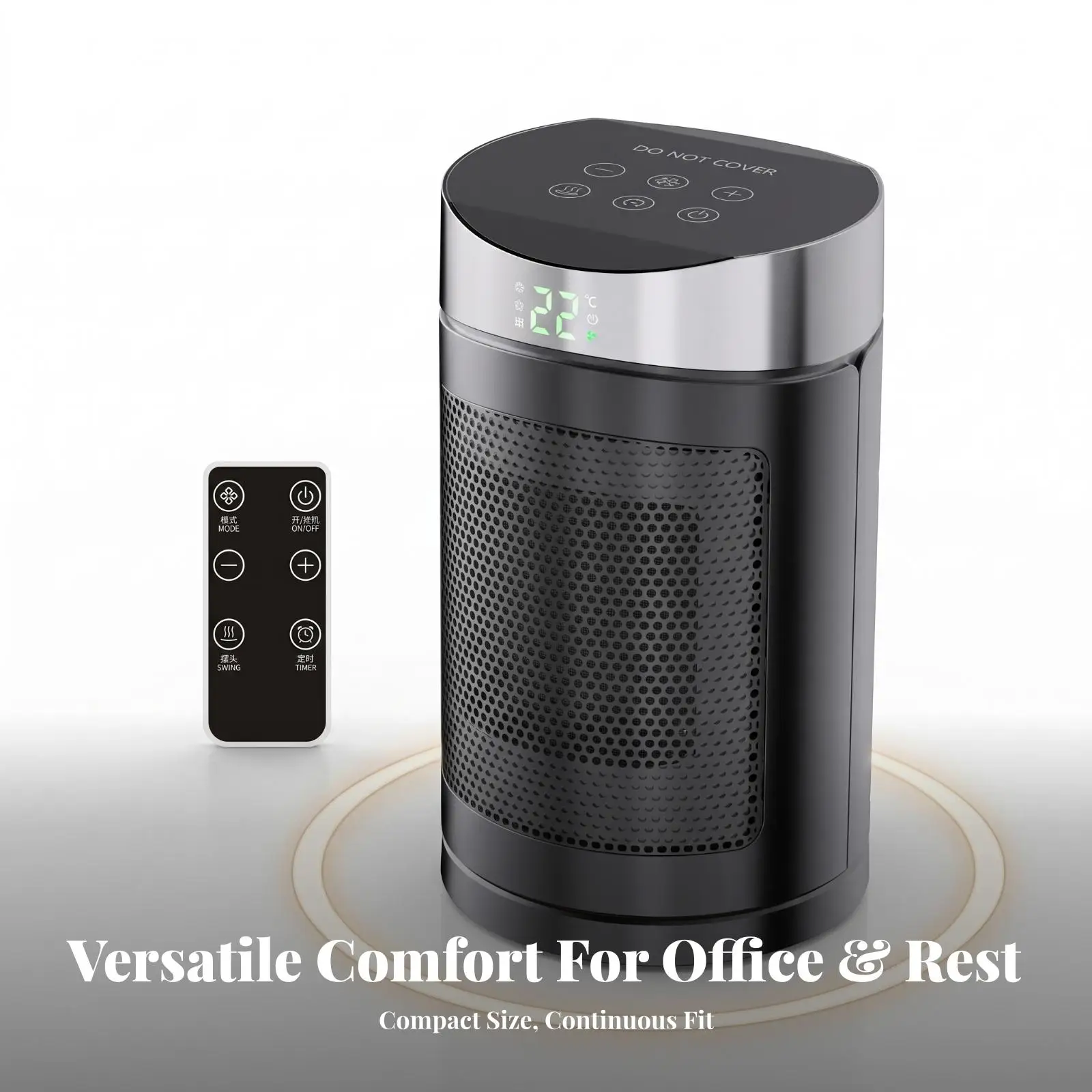 Tabletop Heater with Remote Control | Oscillating Wide-Angle air distribution, Space-Saving Compact Design, Portable Heater with