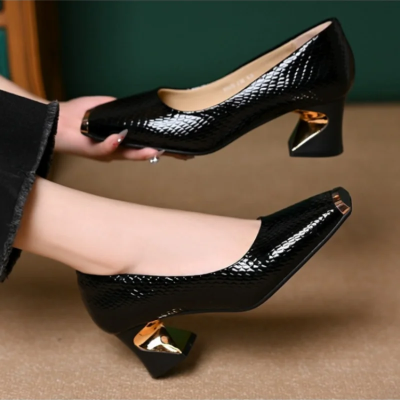 Women's French Elegant Square-Toe Pumps-Comfortable Soft Sole, Stylish Chunky Heel, Shallow Professional Work Shoes, Sizes 35-43