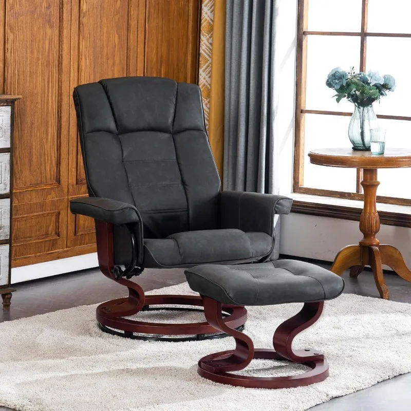 MCombo Manual Swivel Recliner with Ottoman, Infinite-Position, Faux Leather Ergonomic Lounge Chair for Small Spaces