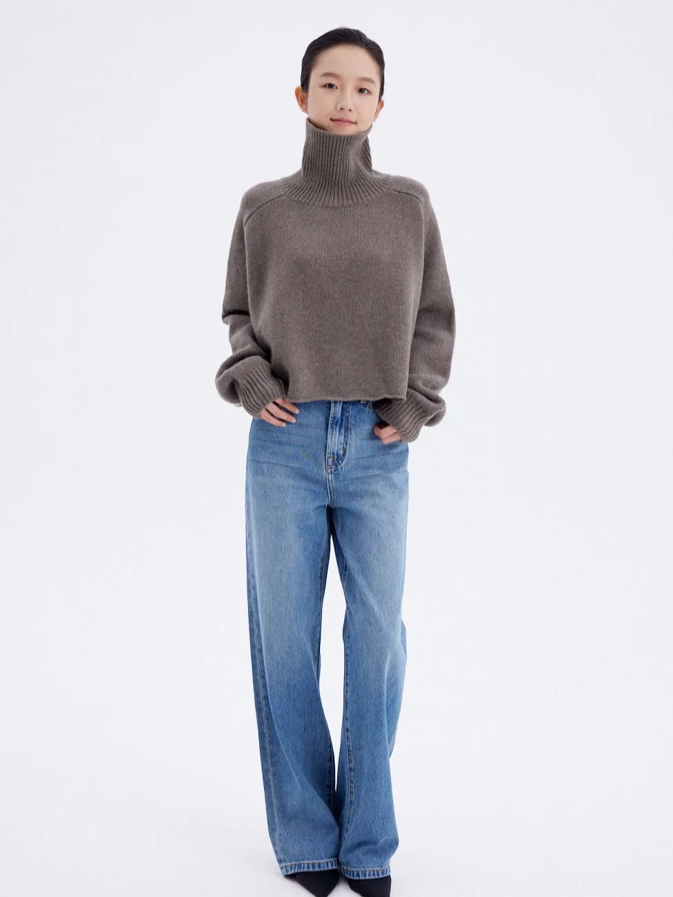 جينز Naizaiga 100 قطن كلاسيكي عالي الخصر للفصول الأربعة أبيض وأسود وأزرق واسع الساق WLHL143 #4