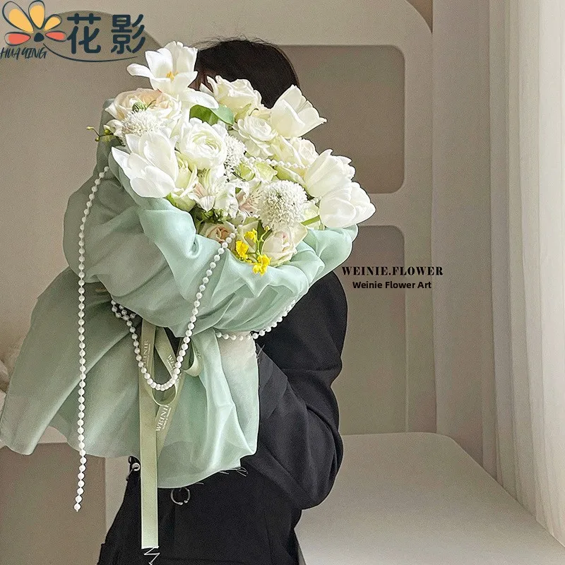 Handmade Long Chain Floral Art Decorative Scene Setting Atmosphere DIY Flower Shop Creative Summer Short Sleeve Women's T-shirt