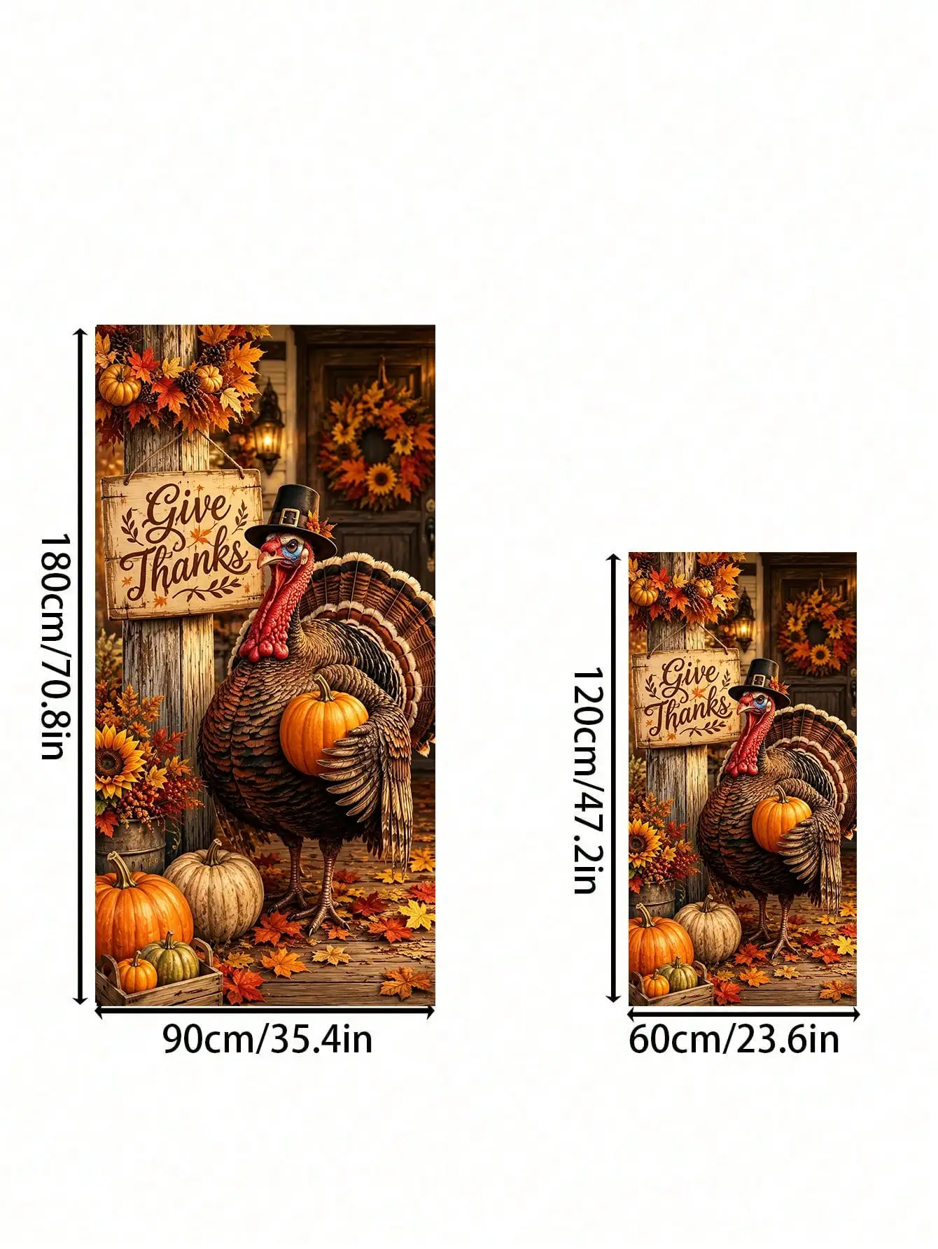 1pc Thanksgiving Turkey Door Curtain Backdrop, Give Thanks Pumpkin Maple Leaf Sunflower Print Polyester Vertical Door Banner, Suitable For Entryway, Front Porch, Farm Theme Party And Autumn Home Decor, Multiple Sizes Available