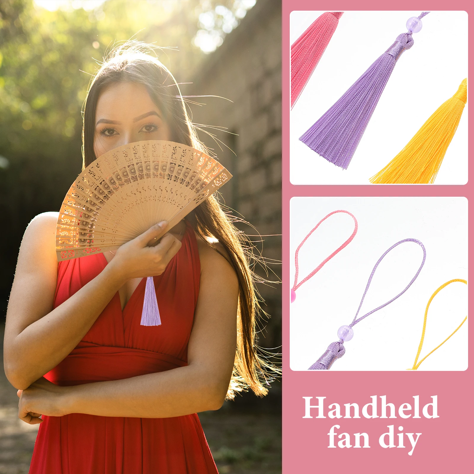 

30pcs Handheld Fan Pendant Bookmark Charm Imitation Jade Ring Multi-Use Craft Accessory Lightweight Keychain Bag Decor Sturdy