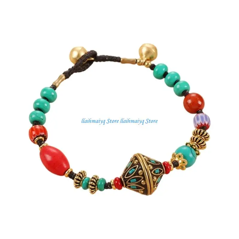 

573B Artisanal Handcrafted Tibetan Nepalese Beaded Bracelet with Natural Turquoise Stones for Cultural Fashion Expression
