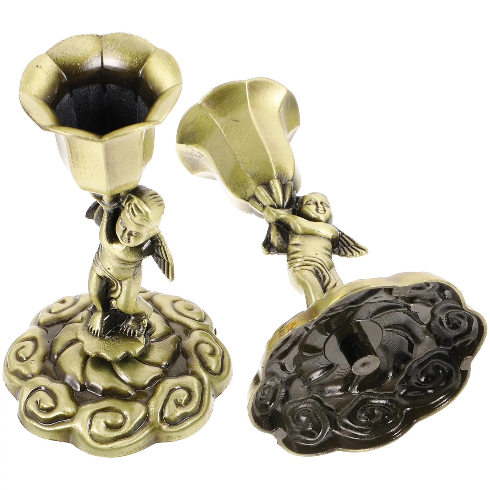 

2PCS Vintage Bronze C European Style C Holder Desktop Adornment Metal Golden Decor Retro Elegant Appearance