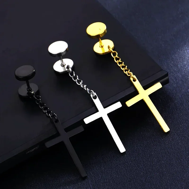 Hoop Earrings for Women Men Studs Cross Pendant Stainless Steel Punk Gothic Piercing Huggies Simple Jewelry boho cute earrings