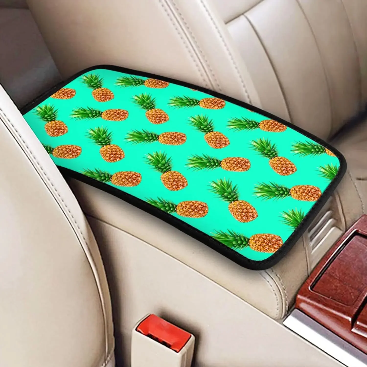 Vehicle Center Console Armrest Cover Pad, Fresh Pineapple Soft Comfort Car Handrail Box Cushion Universal Fit for Most Auto, Van