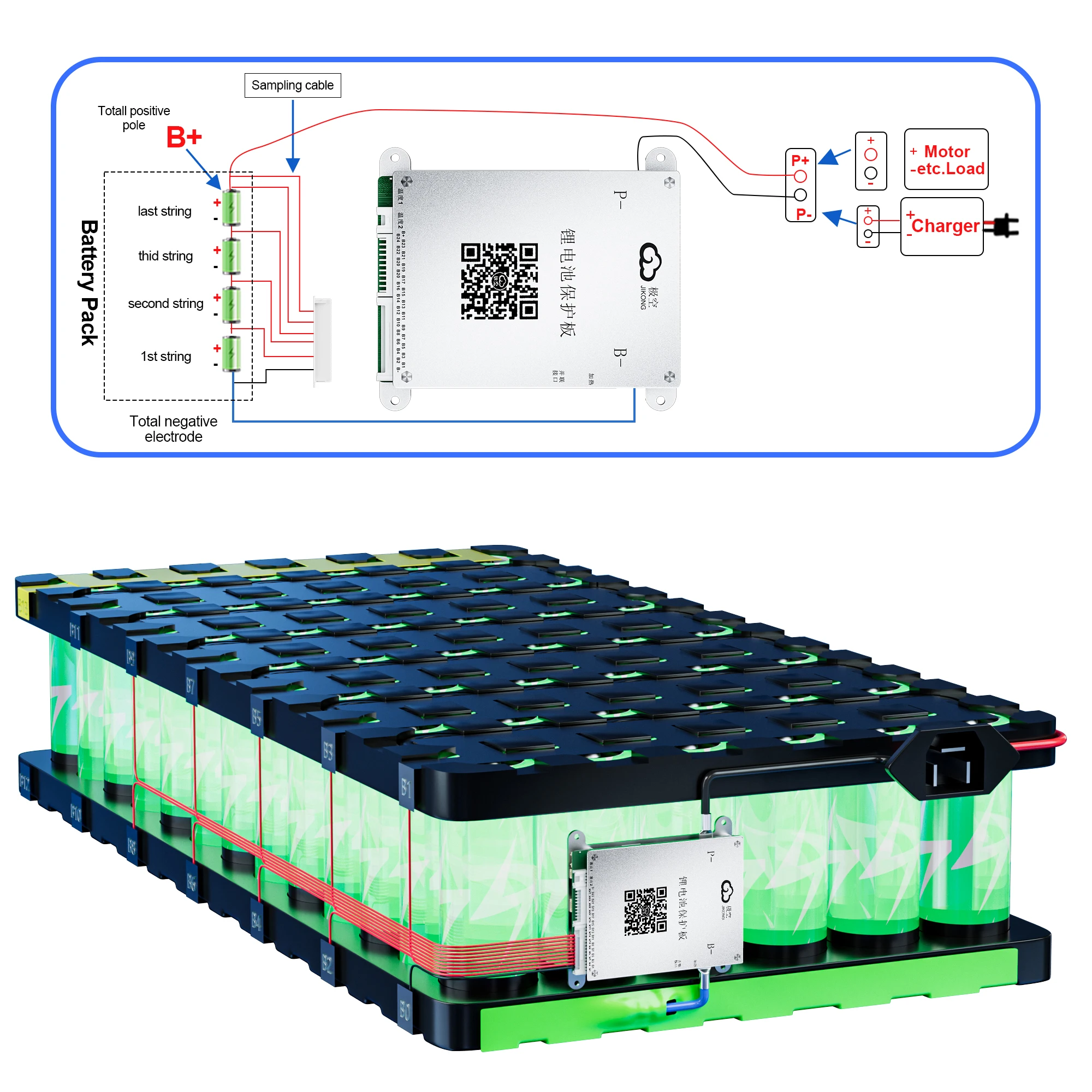 JIKONG BMS BD4A8S4P 0.4A Active Balance Current for 4S~24S Li-ion LiFePo4 Battery with BT RS485 60A 80A Charge JIKONG Smart BMS