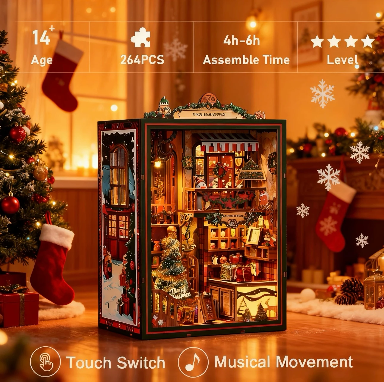 

Cross-Border DIY Christmas Book Nook Cabin: Hand-Assembled Puzzle, 3D Wooden Model.Christmas Gift for kids adults