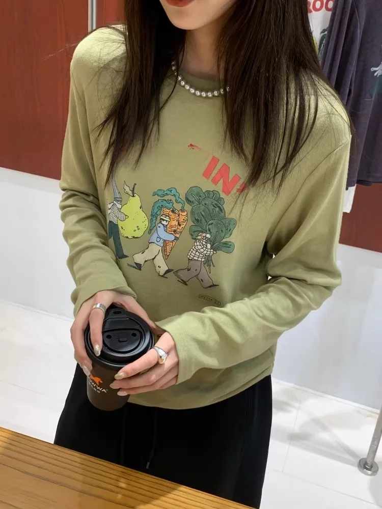 

Женская футболка Feita Anti-Aging Vegetable Mover Little Man с высокой эластичностью, длинным рукавом, круглым вырезом, удобная, облегающая, повседневная, P...