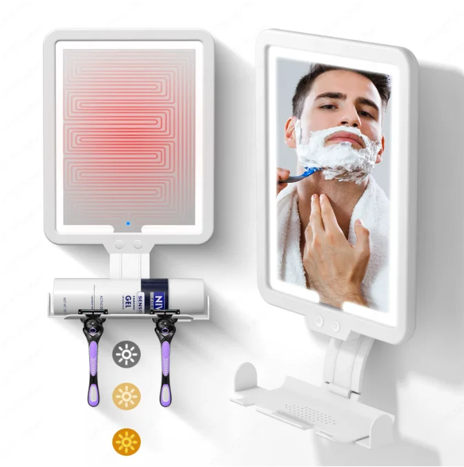Heating anti-fog shaving bathroom mirror smart led light wall-mounted cosmetic mirror with light charging model