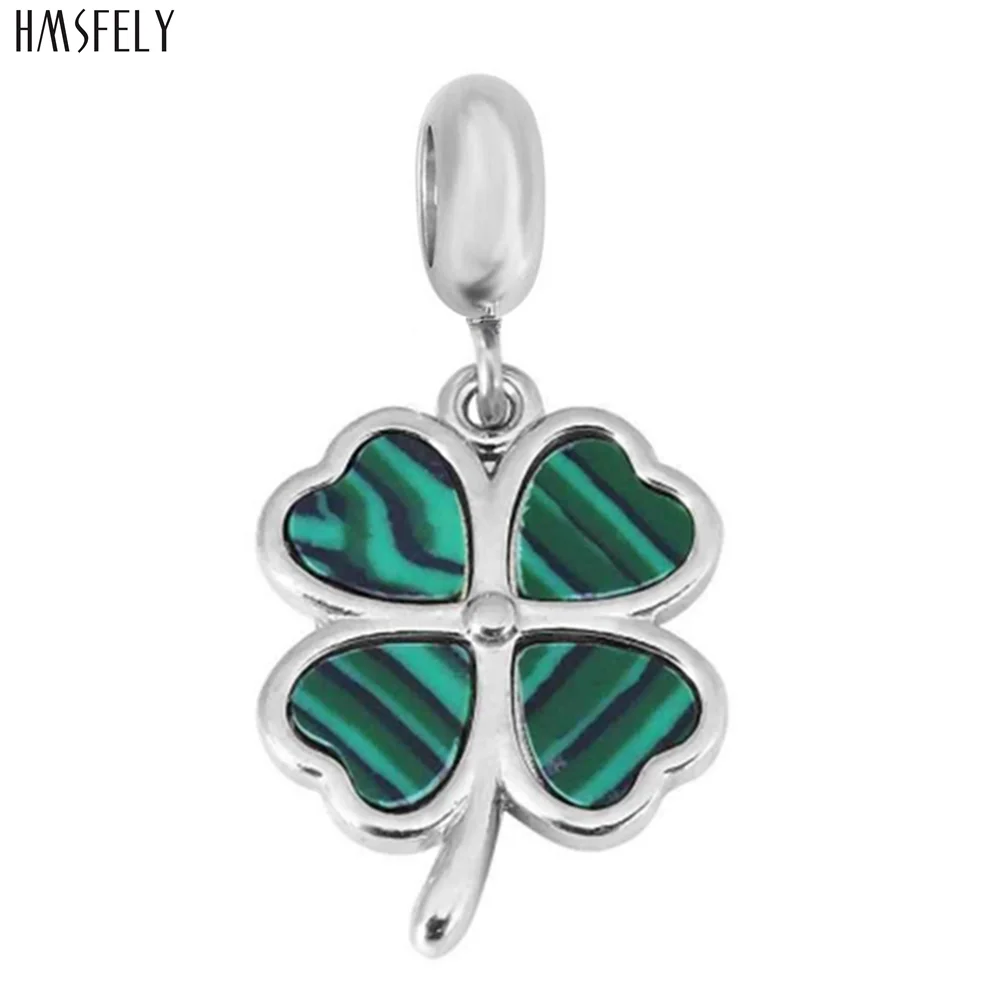 HMSFELY Green leaf clover Tags For DIY Bracelet Necklace Jewelry Making Accessories Stainless Steel Bracelets Parts