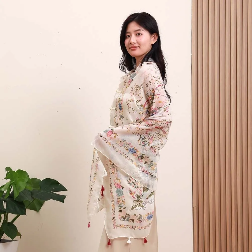 

Sweet Breathable Women Floral Scarf Tie-dye Frog Button Thin Large Shawl Sweat-absorption Polyester Sunscreen Headscarf Gift