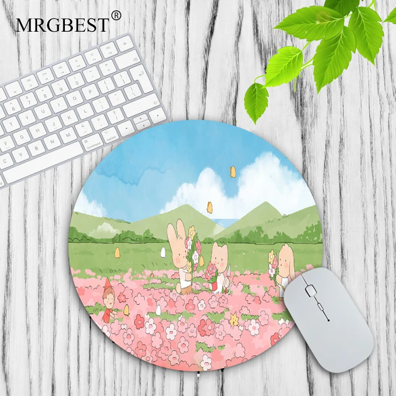 Round Computer Carpet Kawaii Notebook Illustration Desk Pad Cute Assessories Mouse Pad Keyboard Mouse Mat Rug Desk Accessory