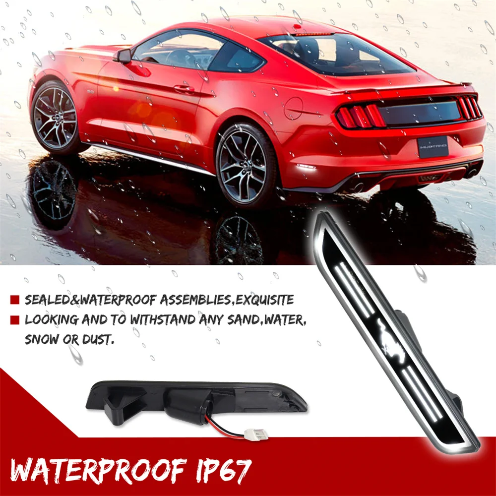 LED rosso/bianco con logo cavallo Paraurti posteriore per auto Luci di segnalazione laterali per Ford Mustang 2010-2021 Fender Flare Luci di