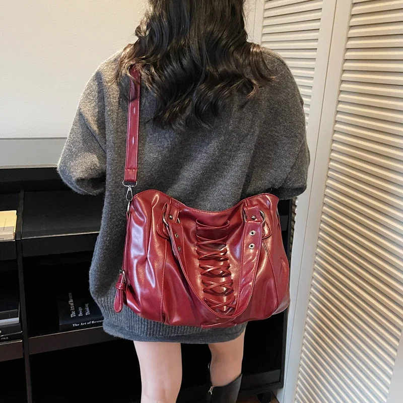 

PU Solid Color Zipper Criss-cross Casual Tote Bags Large Capacity Versatile Crossbody Bag Light Luxury Advanced Temperament Bags