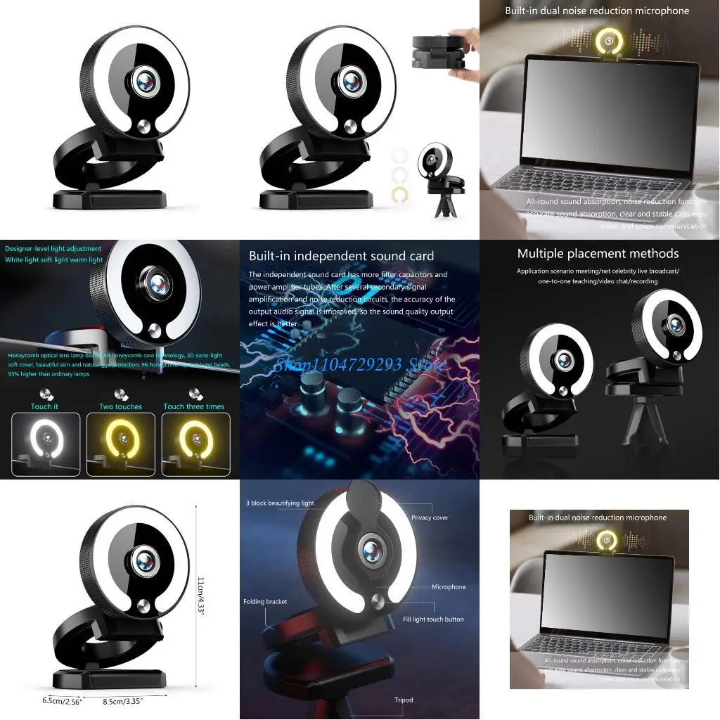 Y2GD Rotating Computer Camera con Mics Rumore Mics 4K Risoluzione Light Regolable Light USB