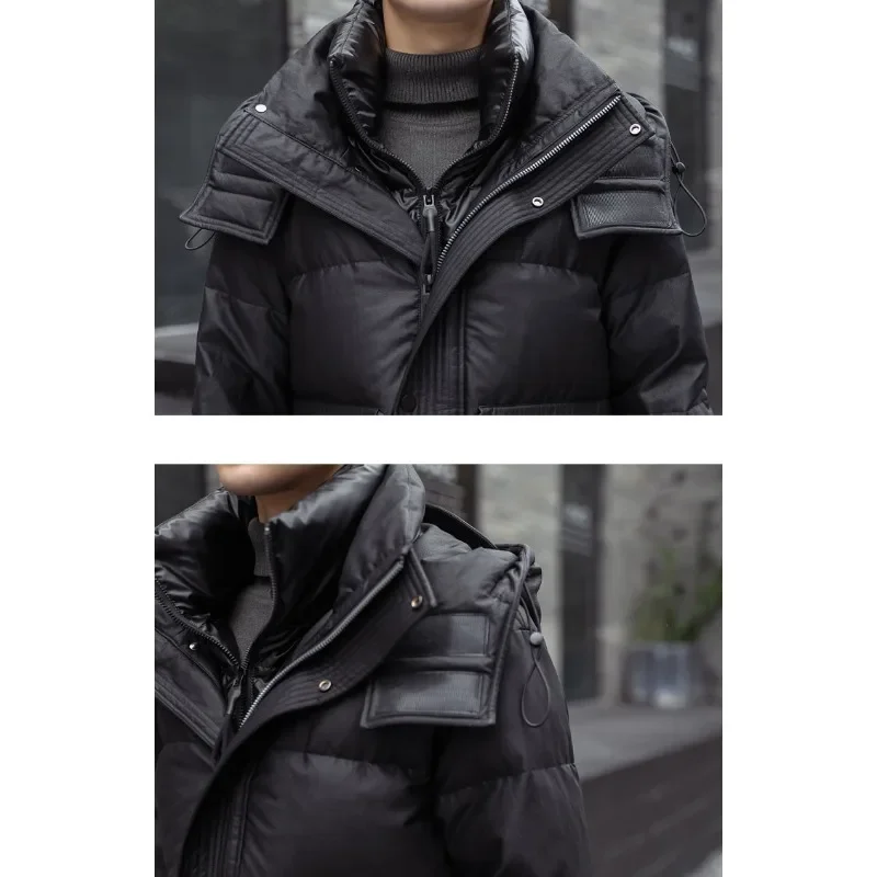 New Men Down Jacket Winter Coat Mid-length Loose Leisure Parkas Thicken Warm Trend Outwear Hooded Handsome Overcoat