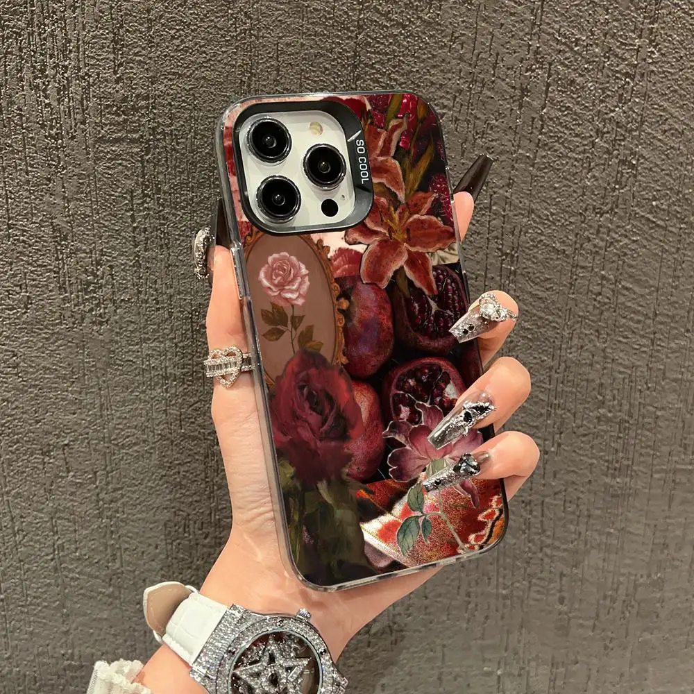 

Retro Fruit Flower Phone Case for iPhone 16 15 14 13 12 11 Pro/ Max/Plus Anti-Fingerprint Anti-Shock Rear Cover