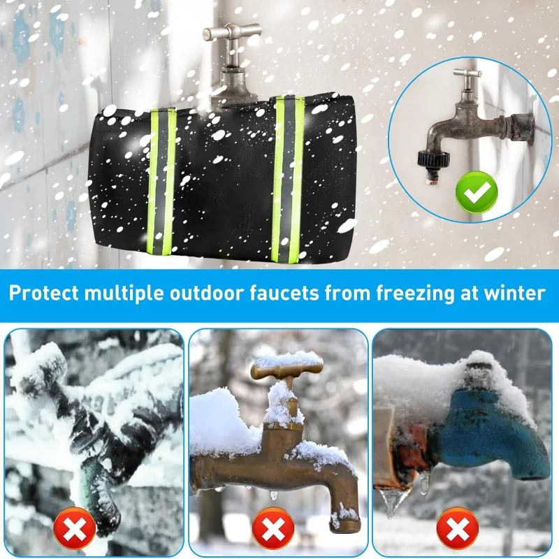 

ABAE-Frost Proof Outdoor Faucet Cover 2Pcs For Winter Freeze Protection Insulated Spigot Freezing Miser With Reflective Strip