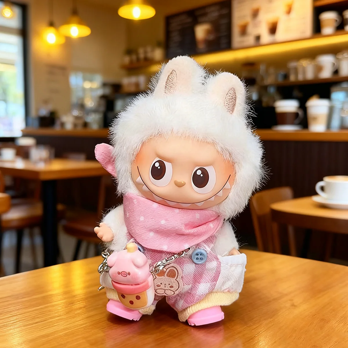 

[Без куклы] Плюшевая кукольная одежда для Mini Labubu 4,0 булавка для серии Love, милый розовый нагрудник, клетчатый комбинезон, комплект аксессуаров для кукол, подарки