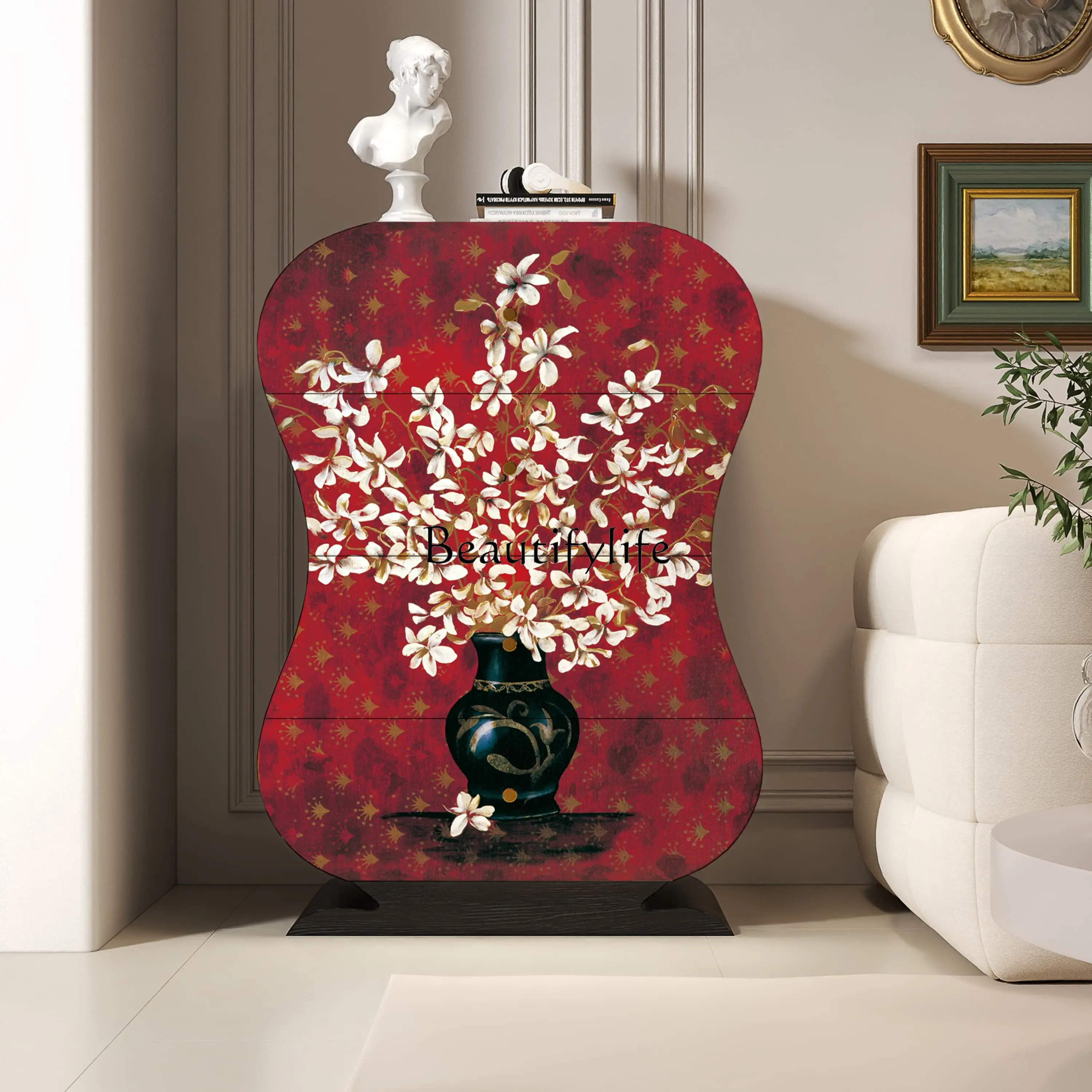 

Household painted solid wood four-chest cabinet, living room, homestay, integrated storage locker against the wall