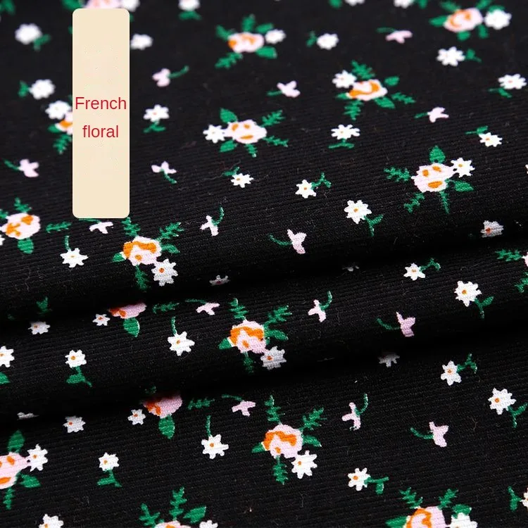 Fashion Printed Floral Corduroy Fabric 100 Cotton By Meter for Clothing Coats Shoes Sewing Flower Pattern Cloth Comfortable Thin