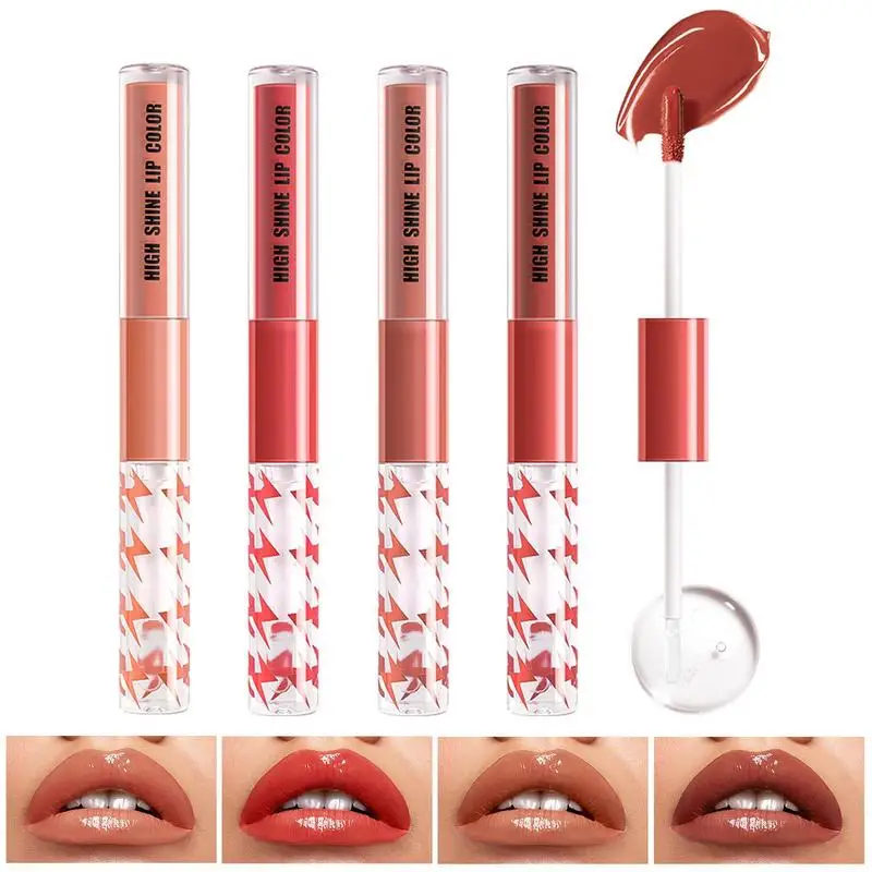 Lip Gloss Set Double Head Waterproof Long Lasting Lip Gloss Mini Non-stick Cup Lipgloss Moisturizing Liquid Lipstick Women Beaut