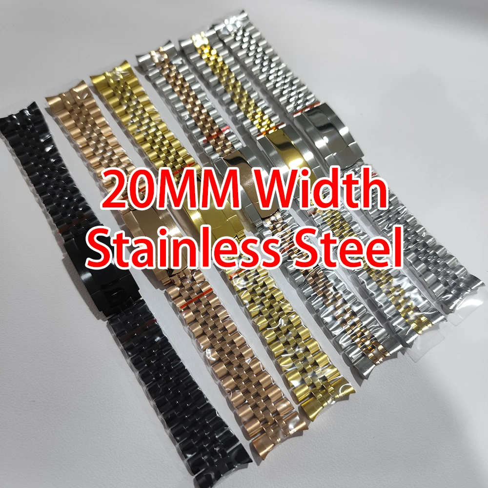 

20mm Width Watch Band Silver Black Gold Rose Gold Stainless Steel Strap Sliding Lock Buckle Men Women Strap Universal Accessory