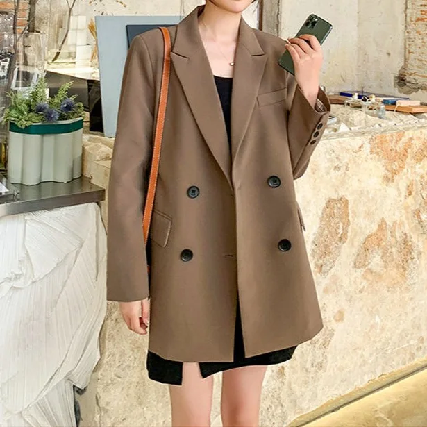 2025年春秋新作 レディース スーツジャケット ゆったり カジュアル ダブルブレスト