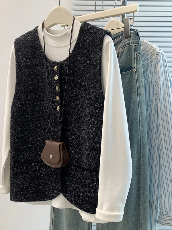 2025 ربيع الخريف العلامة التجارية Little Fraance Sle سترة Svel المرأة Jaet سترة بسيطة تانك القمم تخفيف الجولة Ne واحدة...