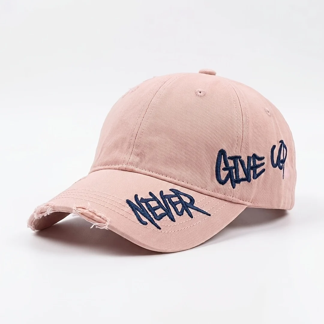 Cool Street‑Vibe Baseball Cap for Men Women, Destroyed Edge Slogan‑Embroidered Trucker Hat,Outdoor Sporty Casual Dad Hat
